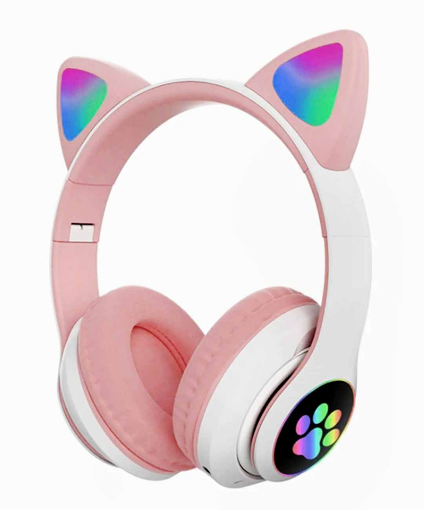 Детские беспроводные наушники с кошачьими ушками CAT EAR VZV-23M, цвет: розовый / Блютуз наушники / Светящиеся #1