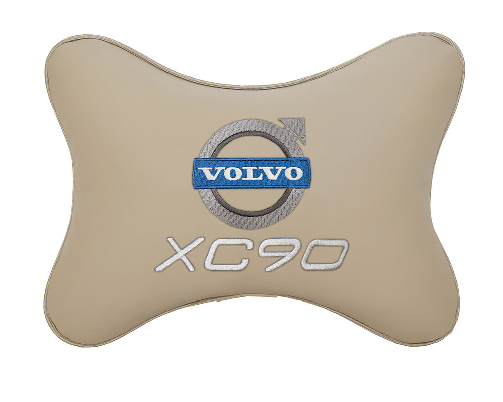 Автомобильная подушка на подголовник экокожа Beige с логотипом автомобиля Volvo XC90  #1