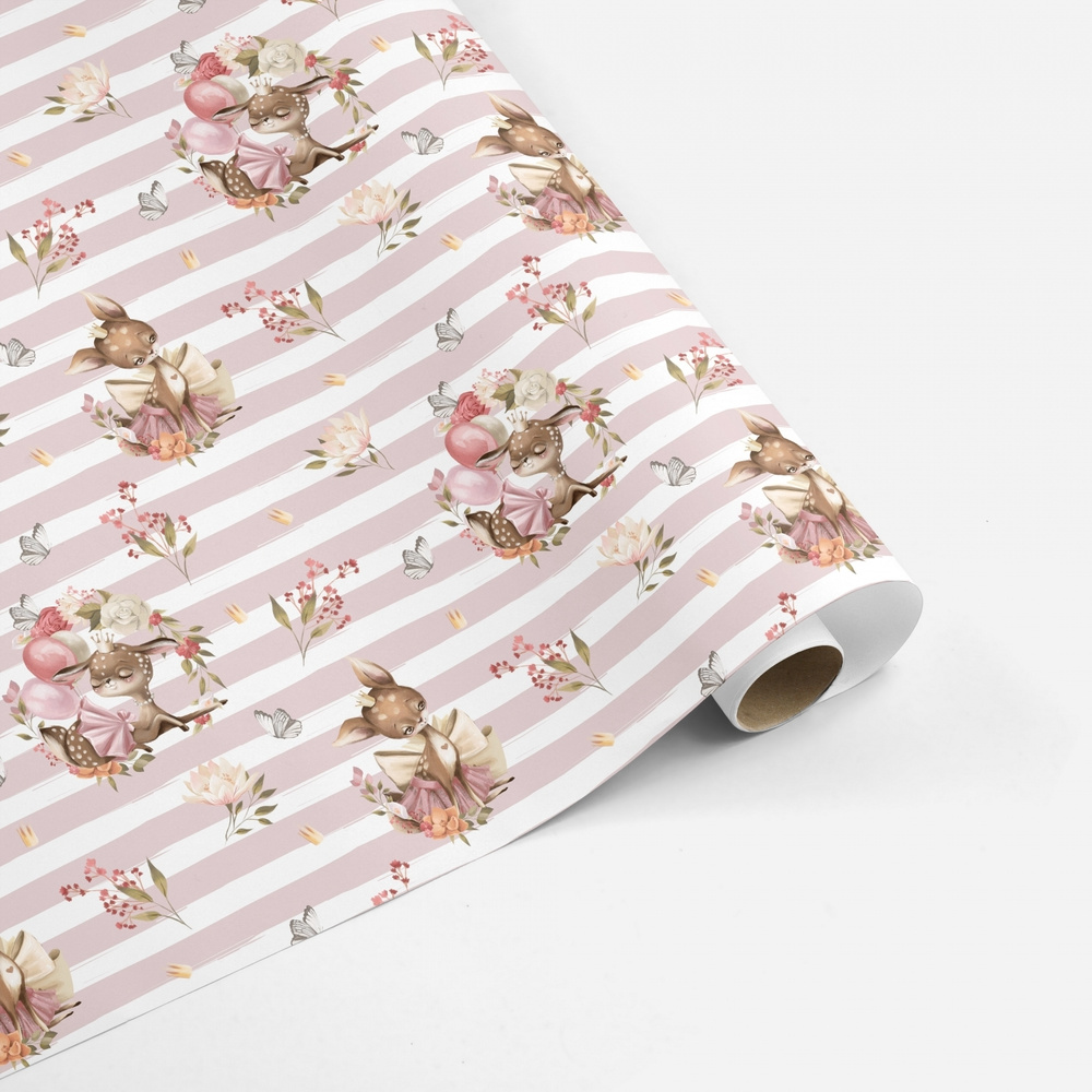 Бумага упаковочная универсальная детская декоративная, олененок на белом, розовом 70*100 см  #1