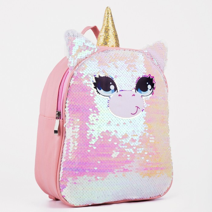 Детский рюкзак с пайетками "Единорог" , отдел на молнии, цвет розовый  #1