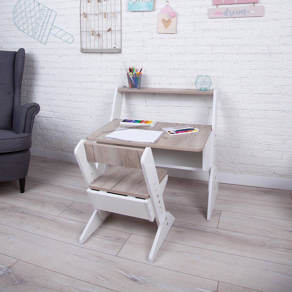 Детская растущая парта и стул "Так Так", цвет Дуб серый/Растущая мебель/Умная мебель  #1