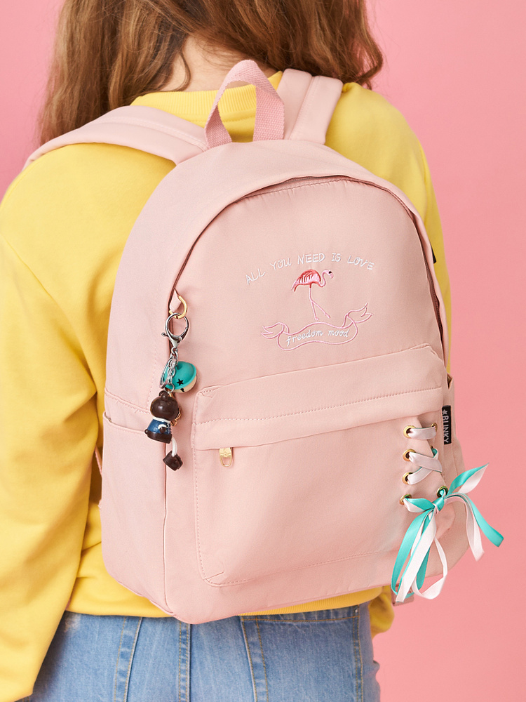 Рюкзак "Freedom mood фламинго" с usb портом городской стильный модный с лентами с брелком  #1