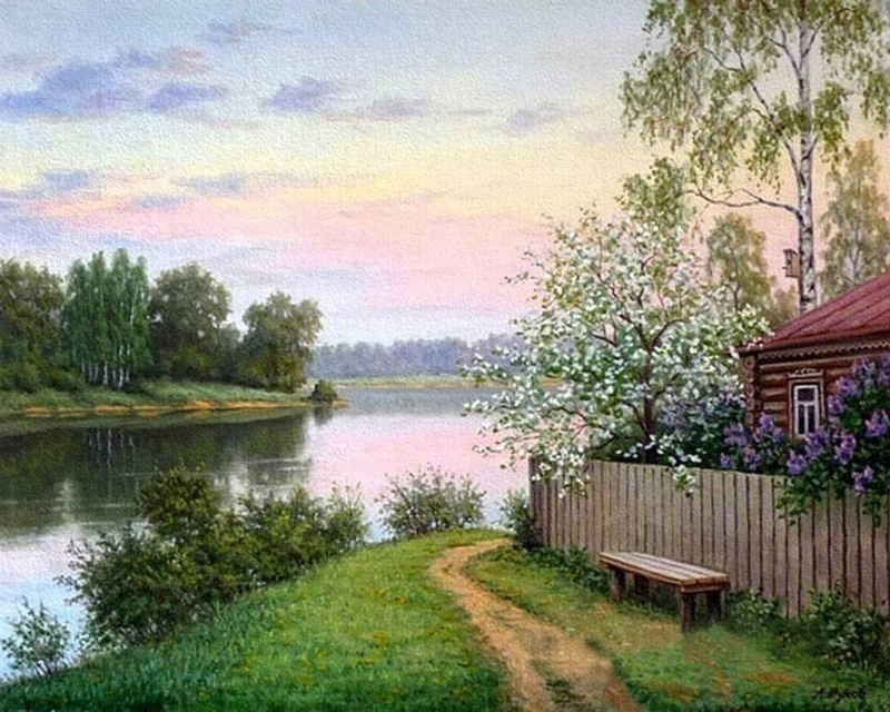 Картина по номерам на холсте 40х50 "Деревенский пейзаж, родной дом"  #1