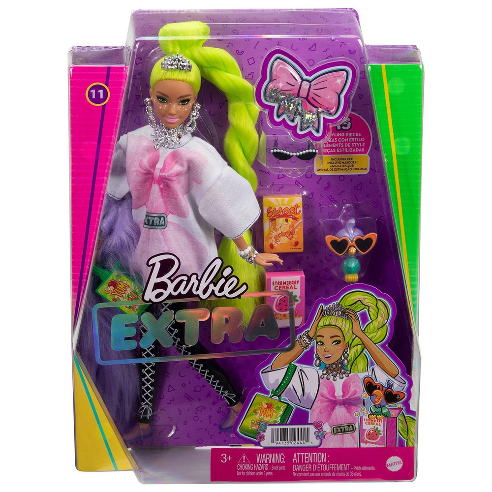 Кукла Barbie Экстра с зелеными неоновыми волосами HDJ44 #1