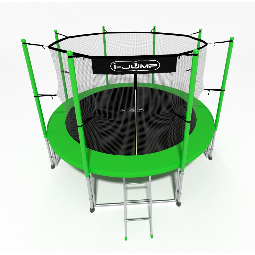 Батут каркасный I-Jump Classic Light 14FT Green, защитная сетка, лестница, для улицы, для детей  #1