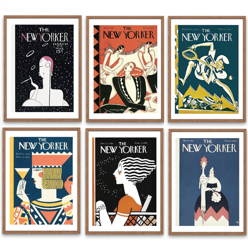 Постеры 21х30 см (6 шт) "Винтажные иллюстрации. Обложки журнала "The New Yorker", без рамок / интерьерные #1