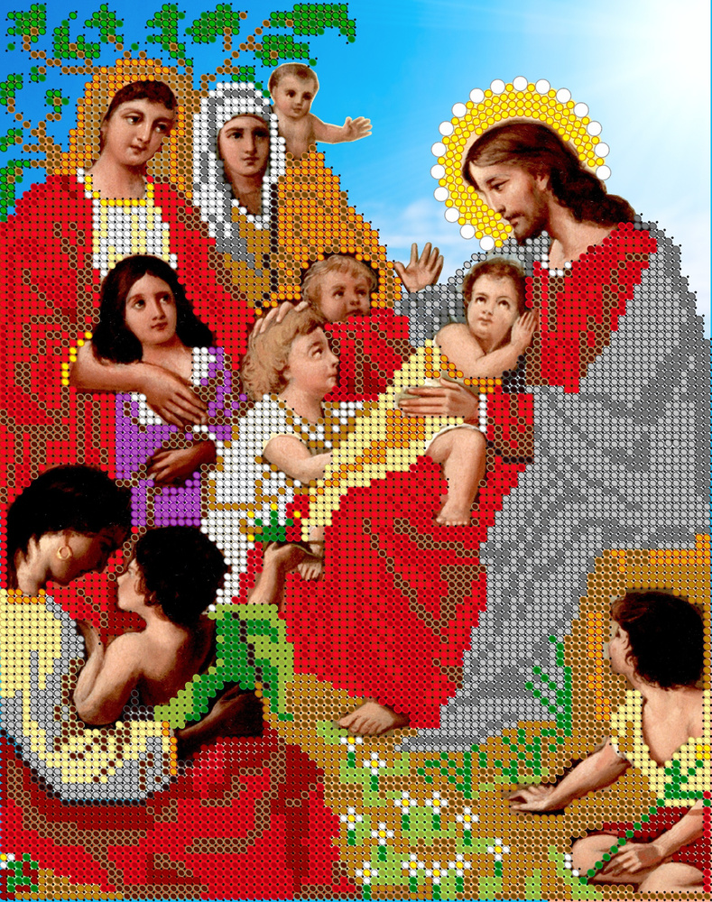 Набор для вышивания "Светлица" чешский бисер, икона Беседа Иисуса с детьми, 19х24 см  #1