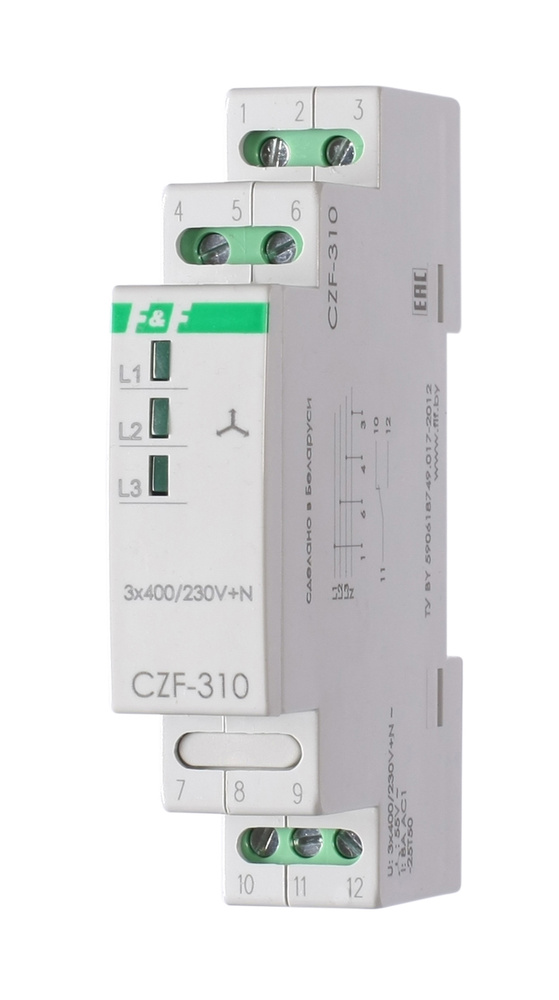 Реле контроля фаз CZF-310 1 модуль; монтаж на DIN-рейке; 3х400/230+N 8А 1NO/NC IP20 F&F EA04.001.005 #1