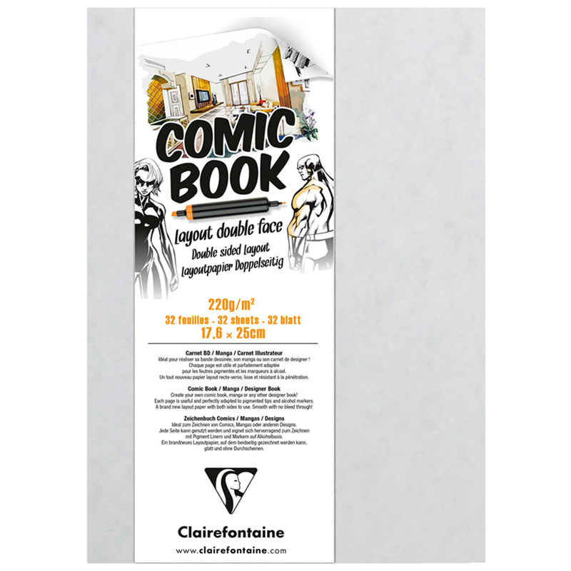Скетчбук для маркеров 32л. 176*250мм, на склейке Clairefontaine Comic book, 220 г/м2 , 1 шт  #1