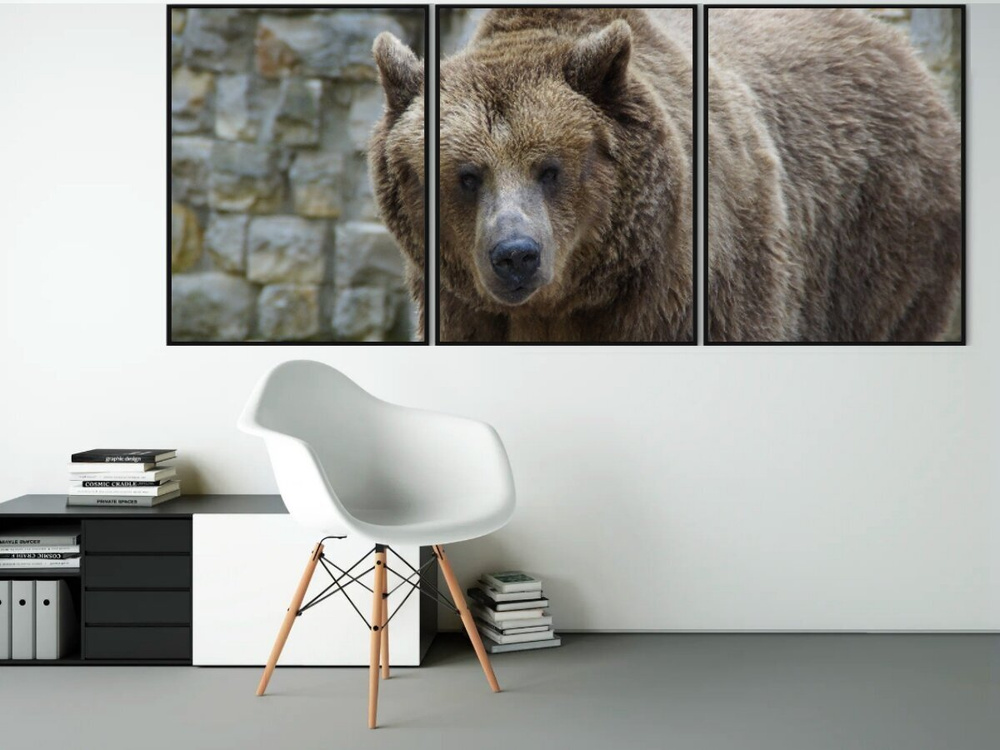 Модульный постер в раме "Нести, бурый медведь, гризли" 210x90 см. для интерьера  #1