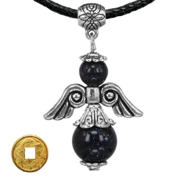 Талисман "Ангел-хранитель" с камнем синий авантюрин (синт.) 3,5см + монета "Денежный талисман"  #1