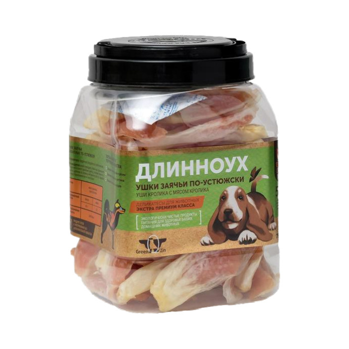 Лакомство для собак Длинноух, Уши кролика с мясом, 750 грамм, 1 банка  #1