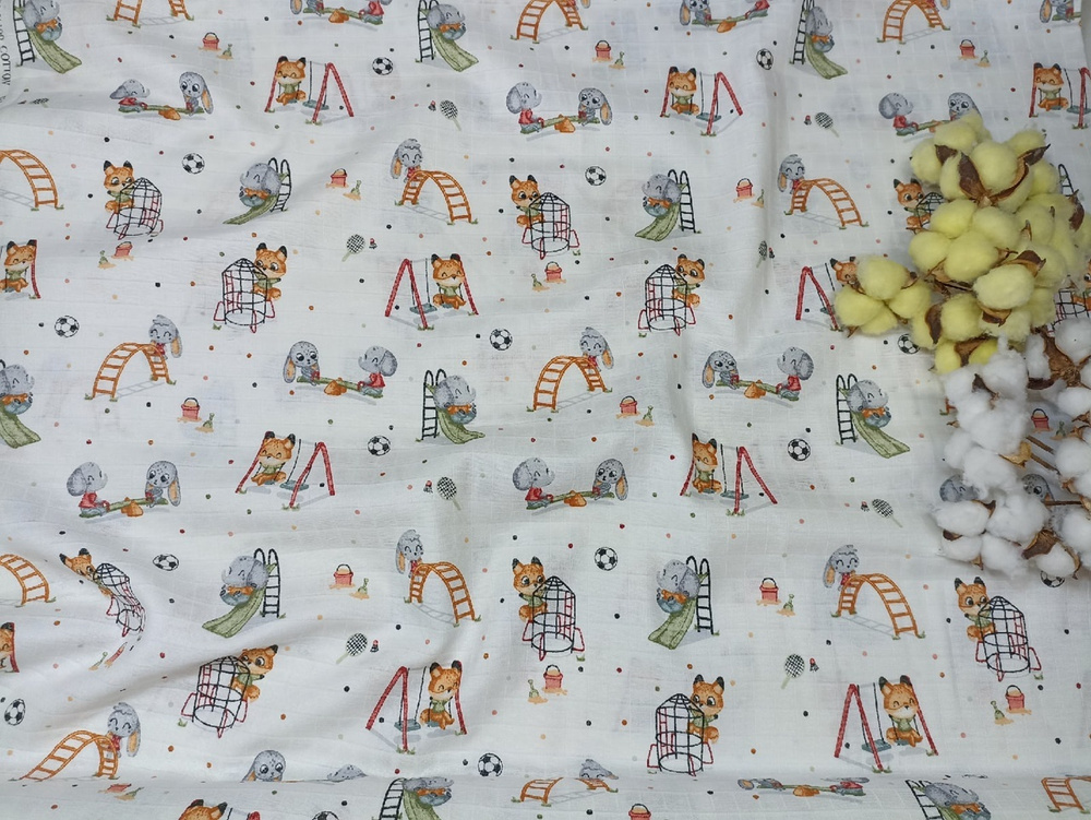 Ткань для шитья муслин, 100% хлопок, Турция, ширина 180 см, детская площадка, 3 метра ткани  #1