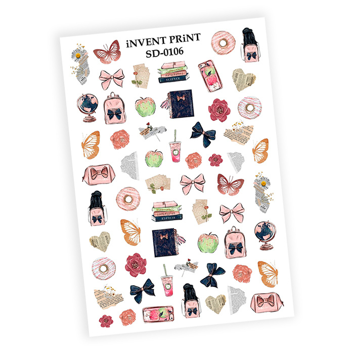 iNVENT PRiNT водные наклейки для ногтей Ученье Ретро, SD-106 #1