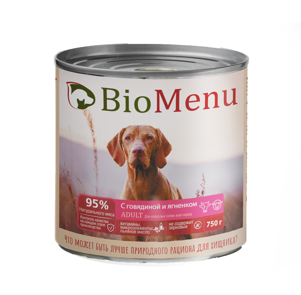 BioMenu Консервы для собак тушеная Говядина и ягненок 750г (12шт)  #1