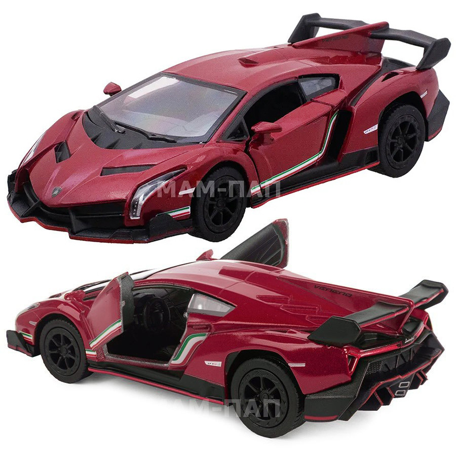 Машинка металлическая Kinsmart 1:36 Lamborghini Veneno 5367DKT инерционная, двери открываются / Бордовый #1