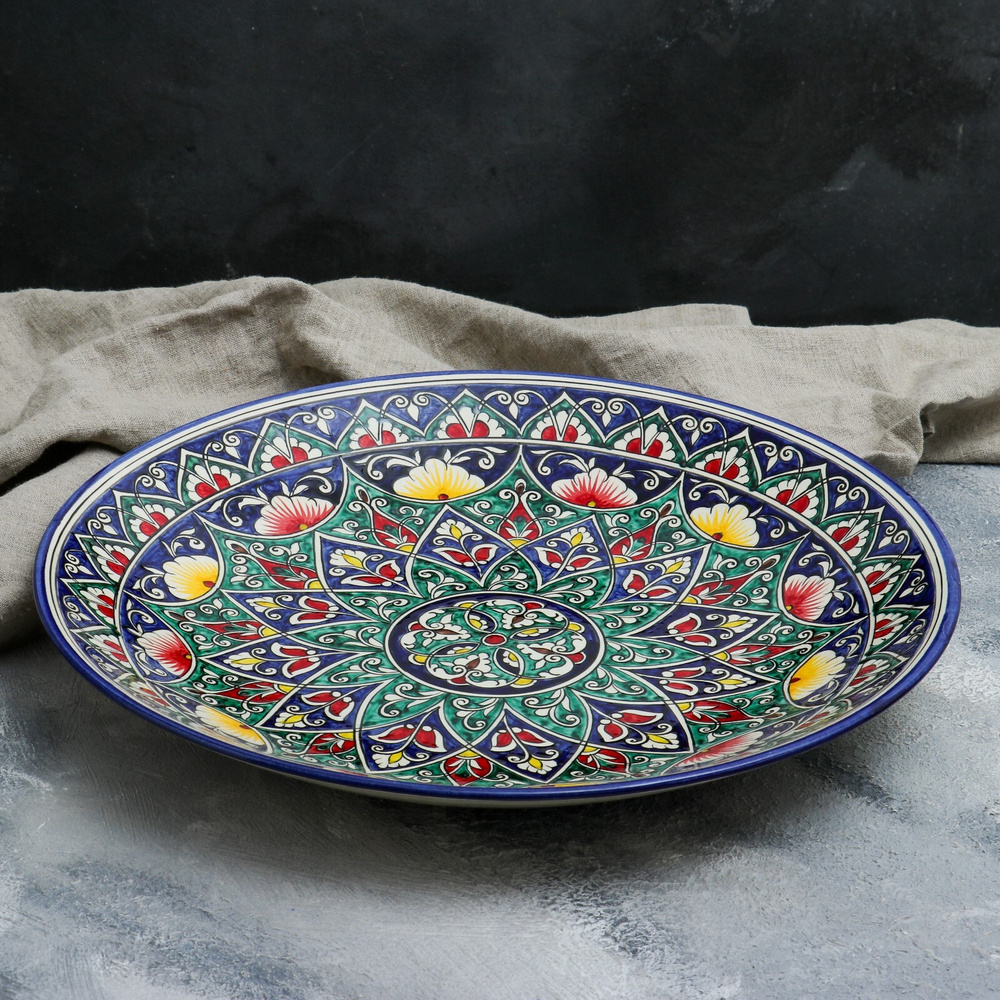 Ляган, блюдо для плова Шафран "Риштанская Керамика", круглый, диаметр 41 см  #1