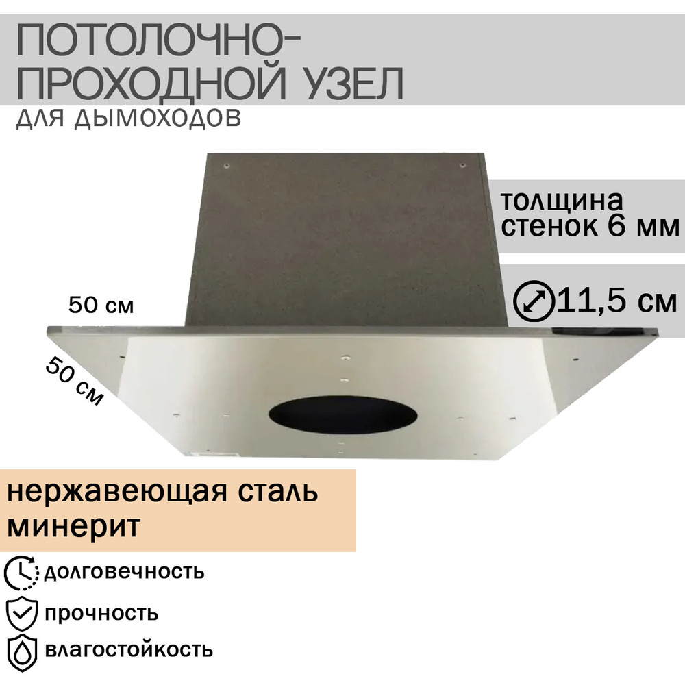 Потолочно-проходной узел для дымоходов (минерит) 500*500 d-115  #1