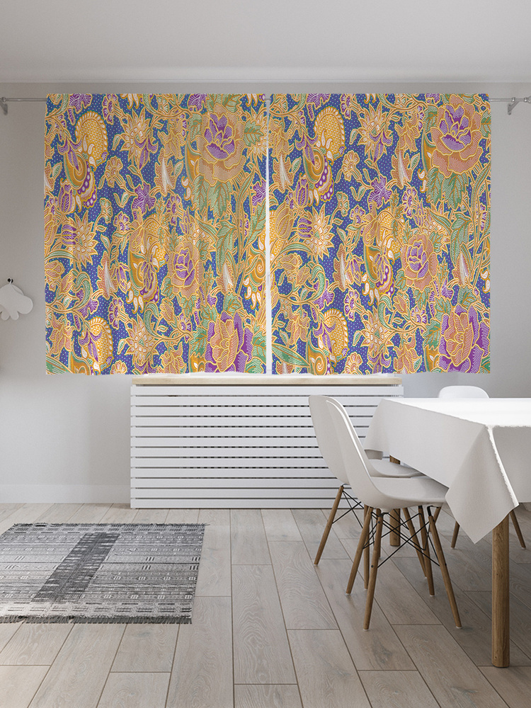 Фотошторы для кухни и спальни JoyArty "Обивочные цветы", 2 полотна со шторной лентой шириной по 145 см, #1