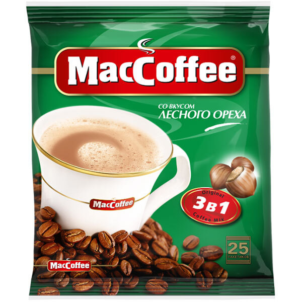 Напиток кофейный растворимый "MacCoffe" (3 в 1) со вкусом лесного ореха 18г*25шт  #1