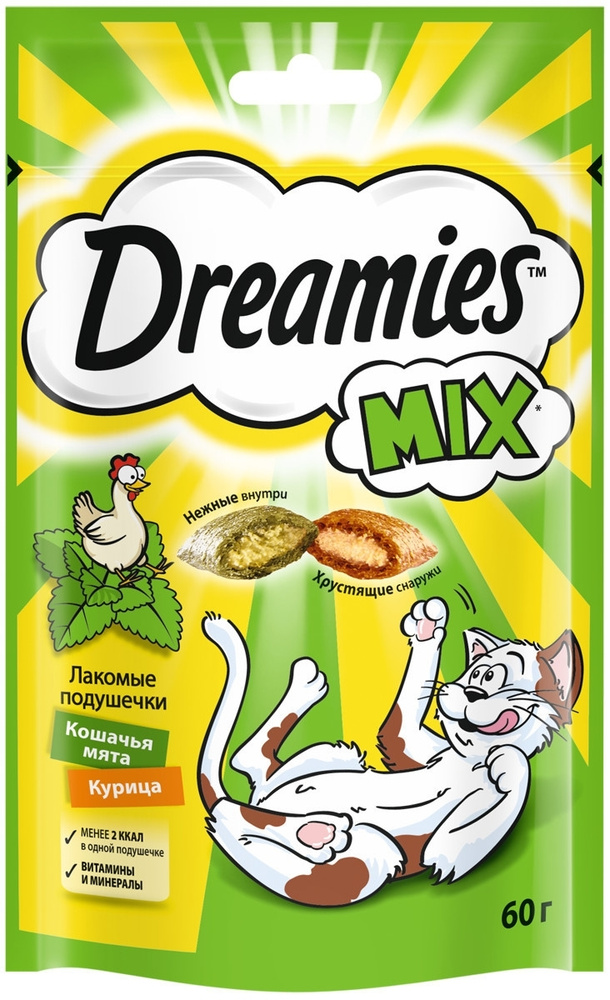 Dreamies Mix Лакомые подушечки для кошек, с курицей и мятой, 60 г  #1