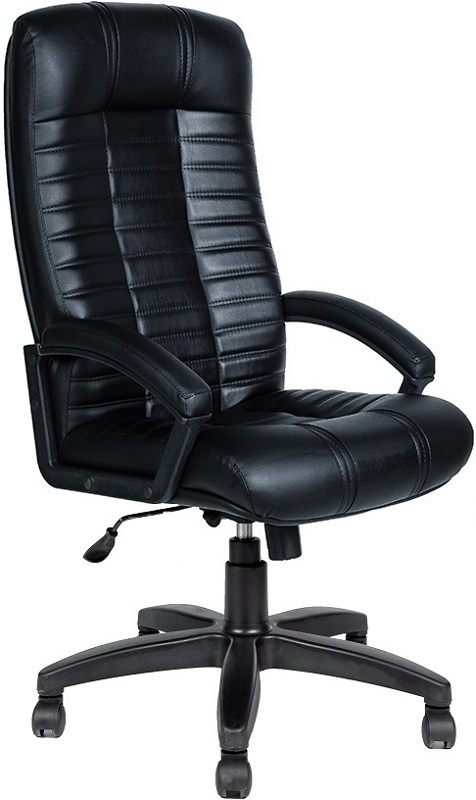 Кресло компьютерное игровое Евростиль, ортопедическое кресло Атлант XL, кожа черная  #1