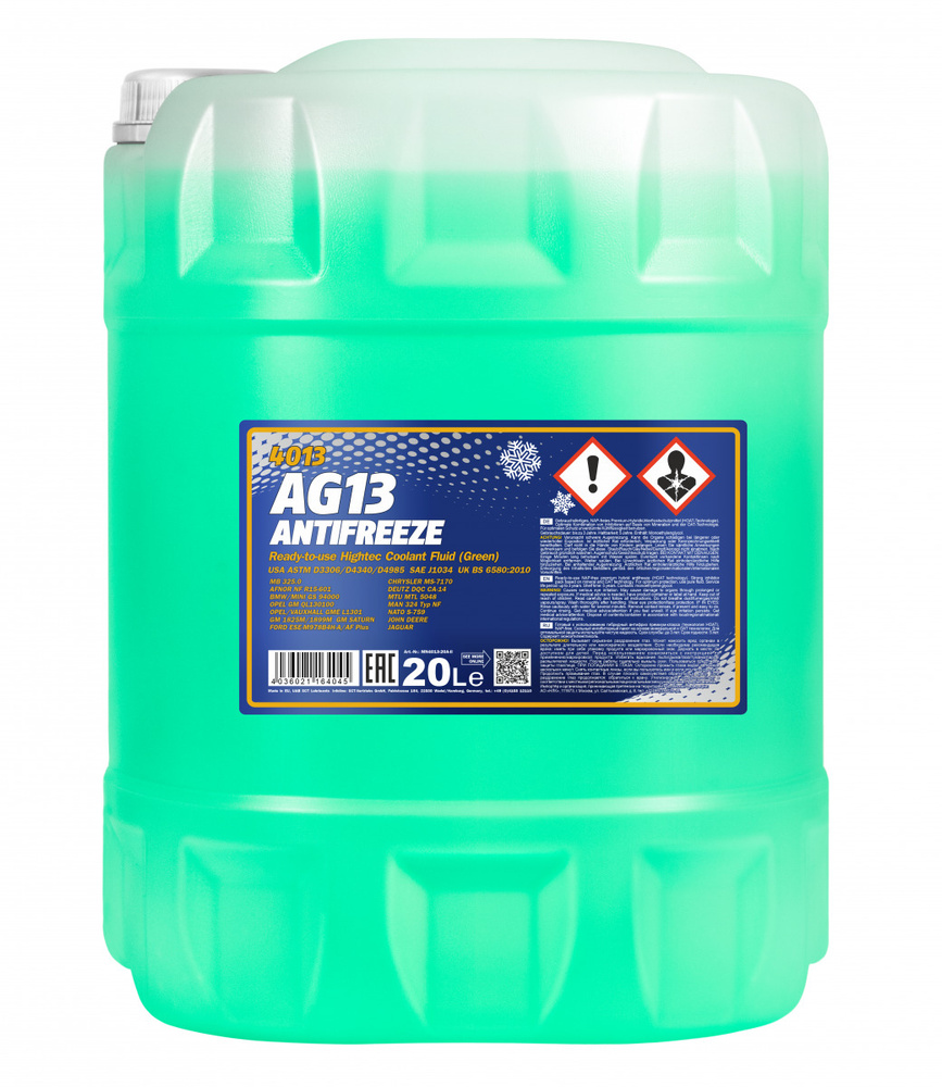 Антифриз MANNOL Antifreeze AG13 (-40 C) Hightec 4013 - 20 л, гибридный, готовый раствор, зеленый  #1