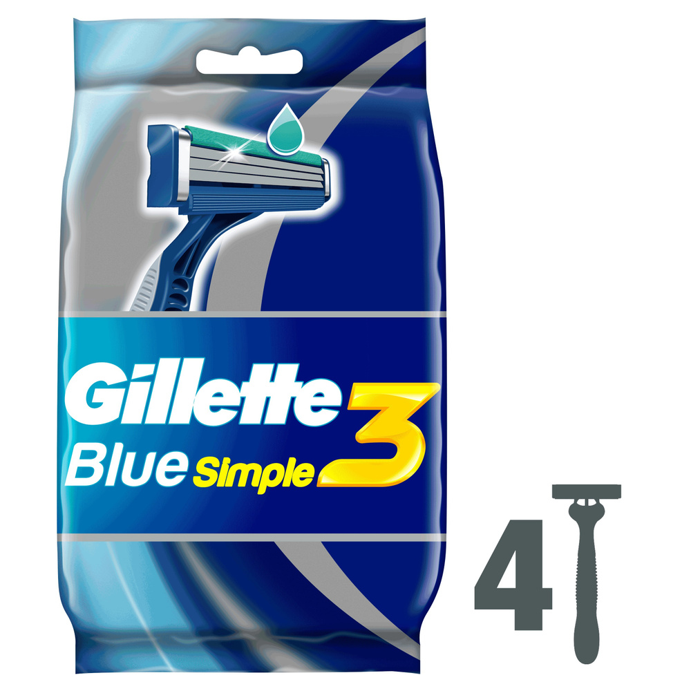 Gillette Одноразовые Мужские Бритвы Blue3 Simple, с 3 лезвиями, 4, фиксированная головка  #1