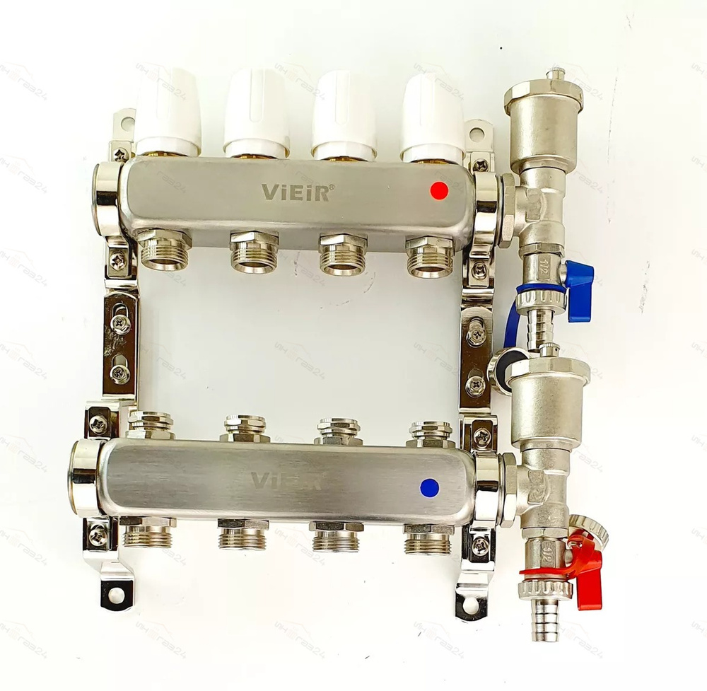 Коллектор для радиаторов 3 контура в сборе распеределительный 1"x3/4" VIEIR  #1