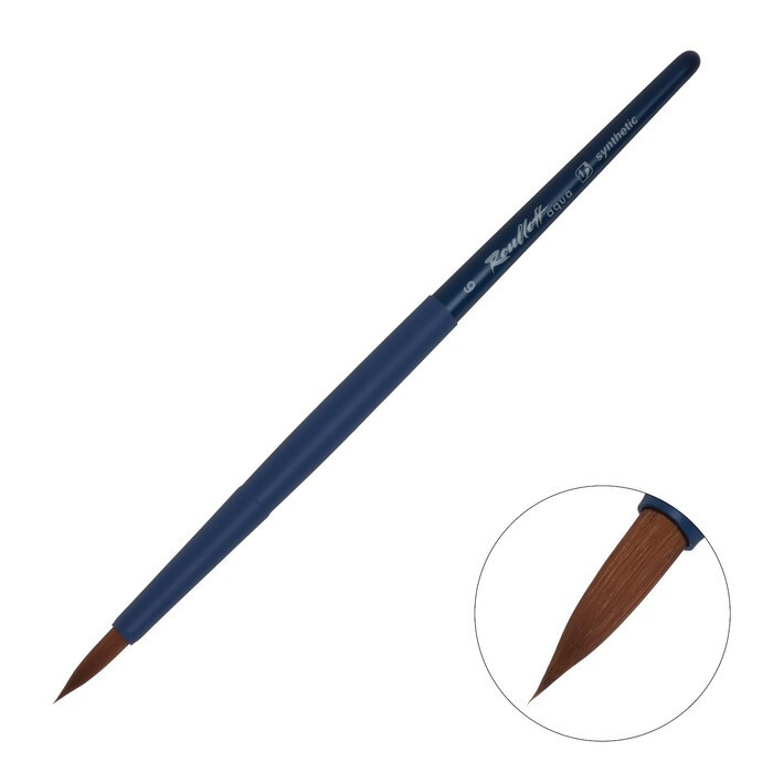 Кисть Roubloff Синтетика коричневая серия Blue round 6 ручка короткая синяя/ покрытие обоймы soft-touch #1