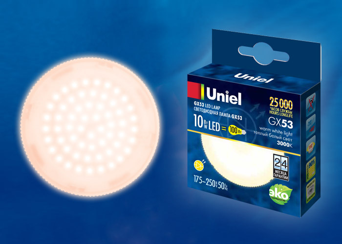 Лампочка светодиодная GX53 10 Вт теплый белый свет (3000К) ТМ Uniel (комплект 2 шт.)  #1