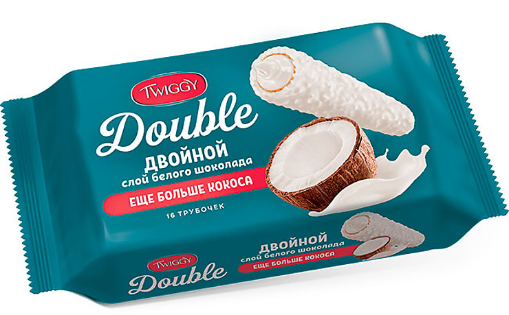 Трубочки вафельные Double с кокосом в белом шоколаде, 185 г Twiggy  #1