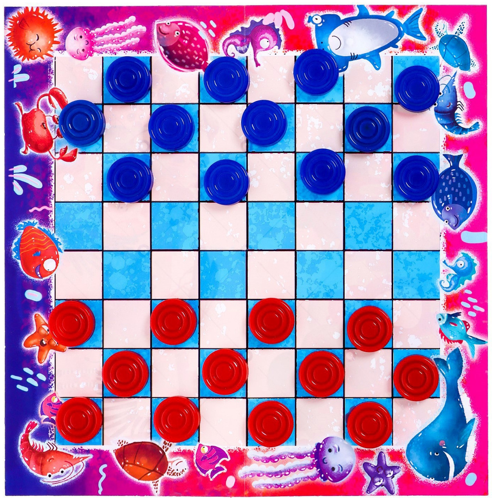 Настольная игра стратегическая 2 в 1 "Шашки" детские + "Коно", двустороннее поле и цветные шашки, набор #1