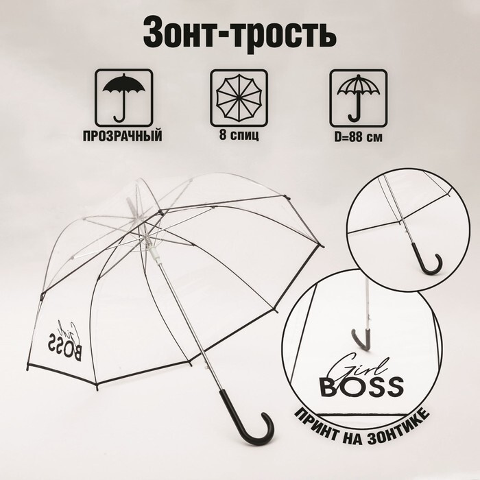 Зонт-купол Girl boss, 8 спиц, d : 88 см, прозрачный #1