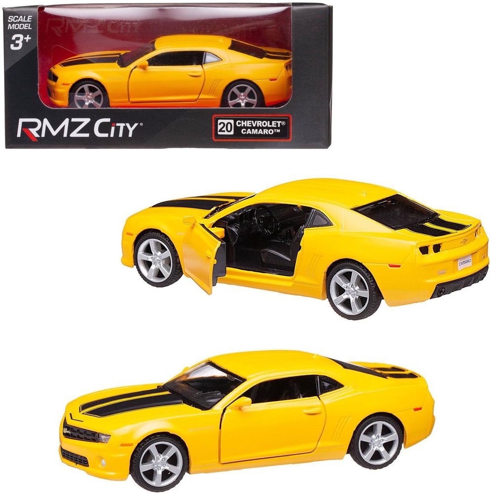 Машина металлическая RMZ City 1:32 Chevrolet Comaro 2010, желтый матовый цвет, двери открываются  #1