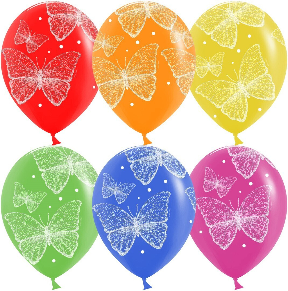 Шарики воздушные (12''/30 см) Воздушные бабочки, Ассорти, пастель, 5 ст, 25 шт. набор шаров на праздник #1