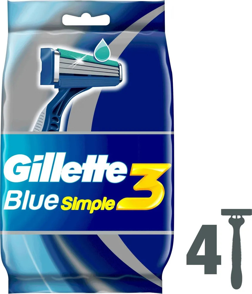 Gillette Одноразовые мужские бритвы Blue3 Simple с 3 лезвиями, фиксированная головка, 4шт  #1