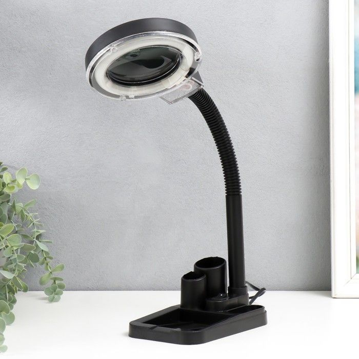 Лампа-лупа для творчества с подставкой, от сети 220В чёрный 52х17х14 см  #1