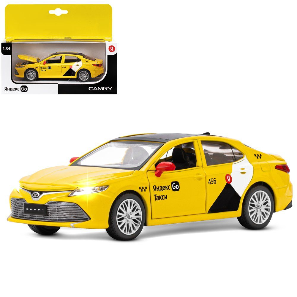 Металлическая машинка Toyota Camry Яндекс Go, цвет желтый, инерция, свет и звук  #1