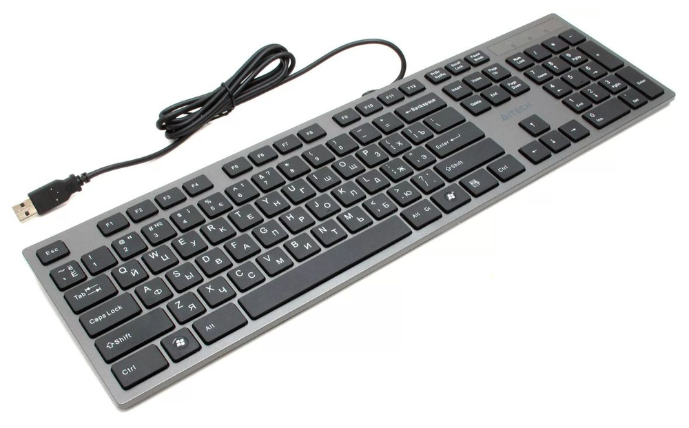 Клавиатура A4Tech KV-300H серо-черная, тонкая, проводная, USB (581997)  #1