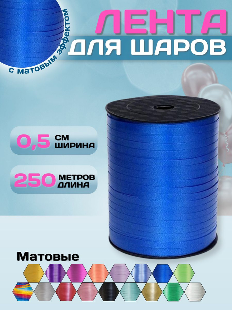 Упаковочная лента для шаров МОСШАР, для подарков 0,5см х 250м, синяя  #1