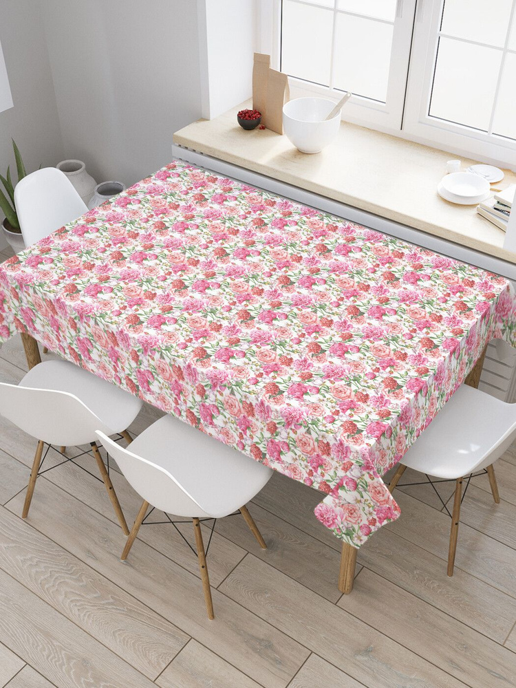 Прямоугольная водоотталкивающая скатерть на стол JoyArty с рисунком "Розовый рай" 120 на 145 см  #1