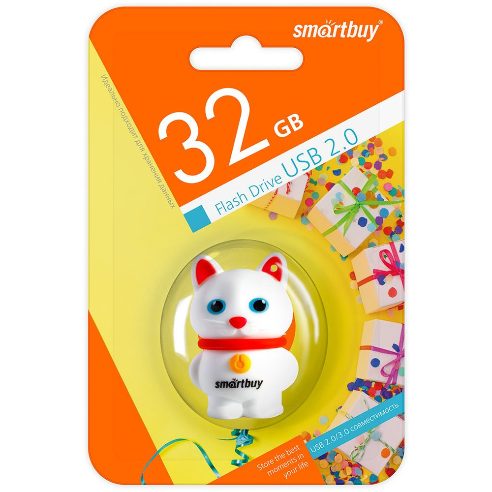 USB флеш накопитель 32 Gb SmartBuy Wild series Котенок белый (SB32GBCatW) / подарок  #1