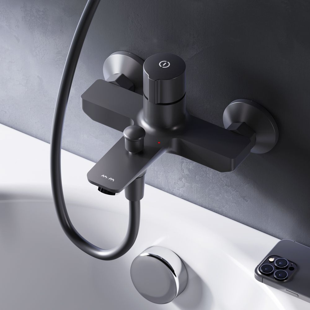 Смеситель для ванны AM.PM X-Joy F85A10522 черный матовый, стопор безопасности, включение нажатием, термостатический, #1