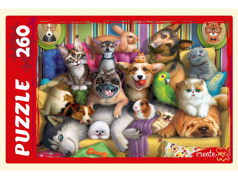 Пазл Рыжий кот "ЗАБАВНЫЕ ЖИВОТНЫЕ №1" 260 элементов (поле 34х24 см)/ игра головоломка для детей/ подарок #1