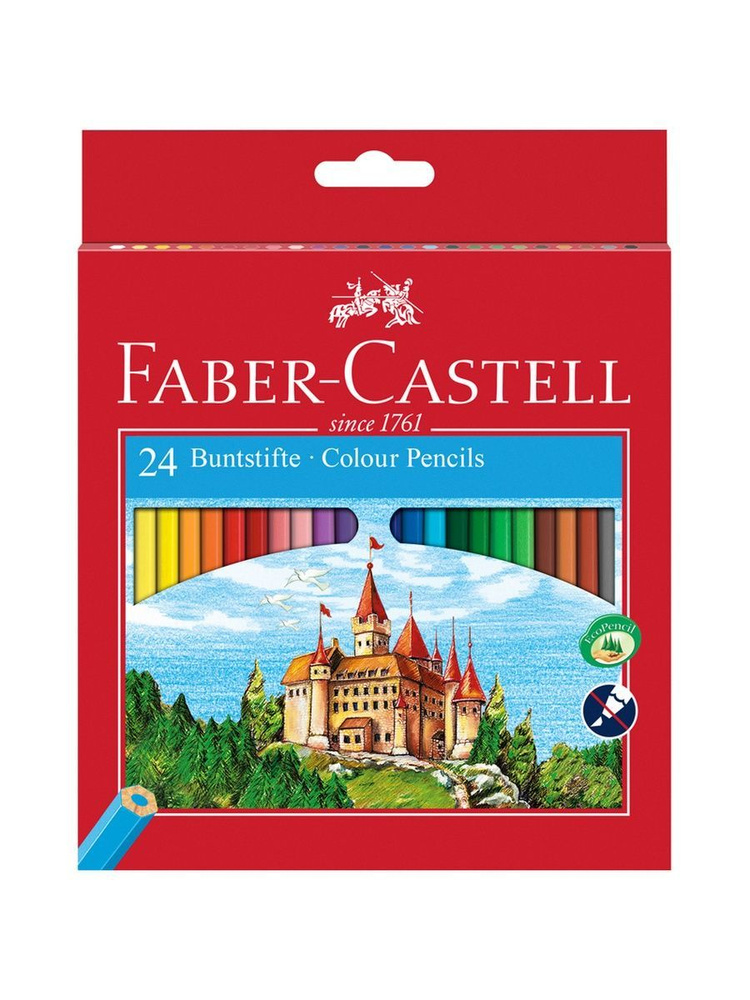 Карандаши цветные Faber-Castell "Замок", 24цв., шестигр., заточ., картон, европодвес, 120124  #1