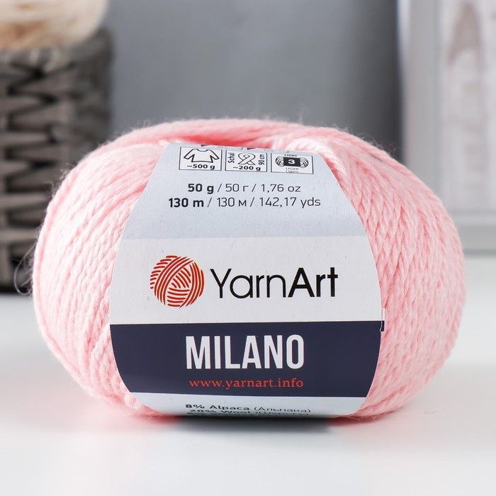 Пряжа для вязания YarnArt "Milano" 8% альпака, 20% шерсть, 8% вискоза, 64% акрил 130м/50гр, 859 розовый #1