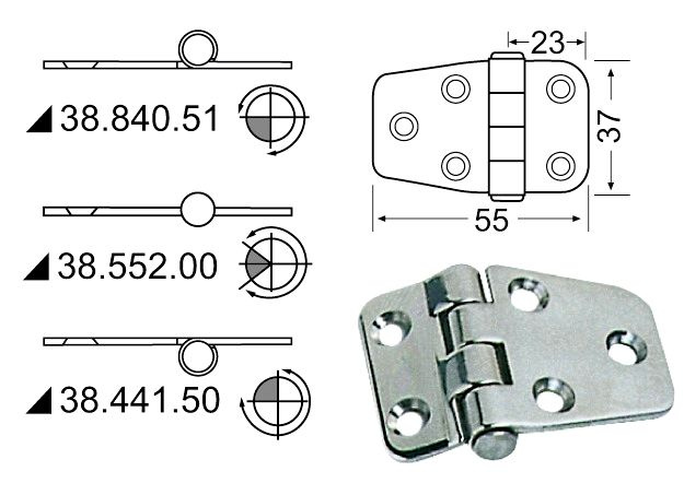 Петля Osculati 38.552.00 полуврезная, 55 x 37 x 2 мм, нержавеющая сталь  #1