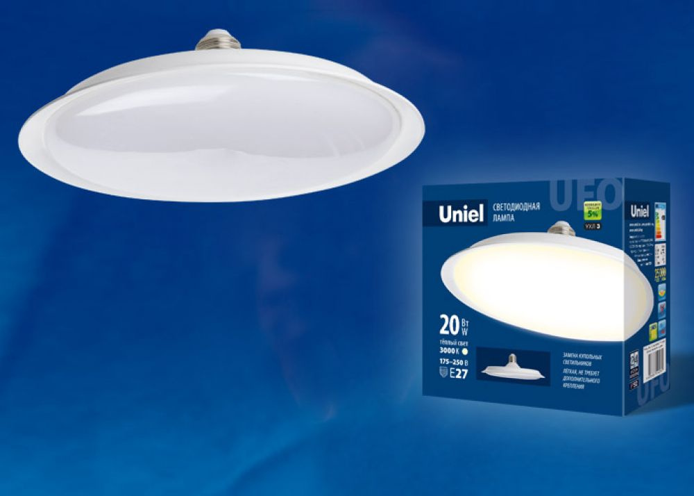 Лампочка светодиодная UFO Е27 20 Вт теплый белый свет 3000K матовая TM Uniel  #1