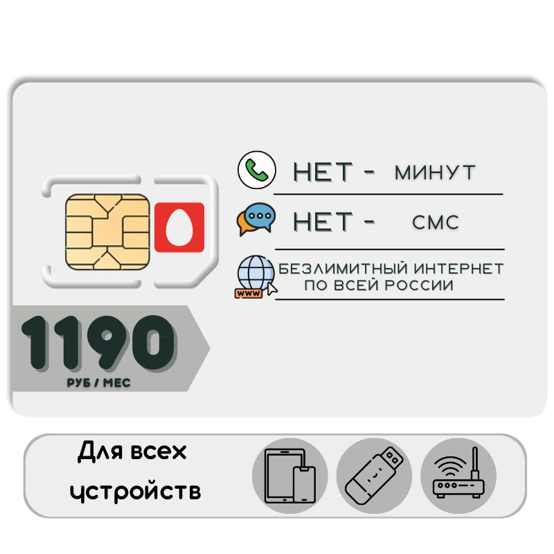 SIM-карта Комплект готовый Sim карта Безлимитный интернет Тариф 1190 р в мес 4G LTE Unlim Sim nano micro #1
